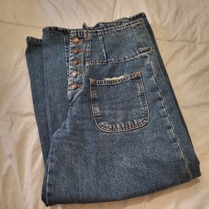 Free People High Rise Button Fly Crop Wide Leg Jeans
